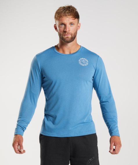 Men's Gymshark Legacy Long Sleeve T-Shirts Blue | NZ 7WUVYD